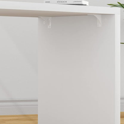 HSH White L Shaped Desk with Shelf, Reversible Modern Home Office Desk Workstation, L Shape Computer Desk with Storage Cabinet Drawer, Industrial Wood Corner Table for Work Study Writing Gaming, 55 In