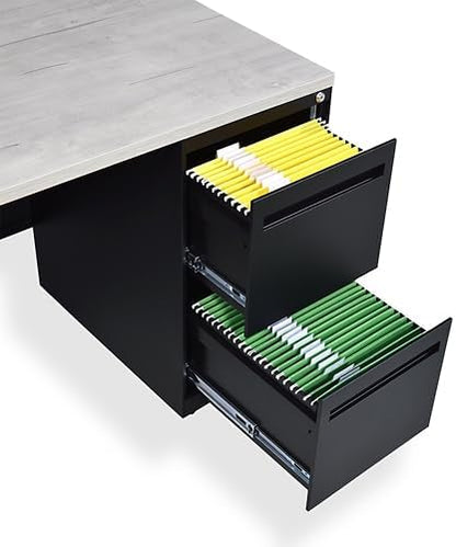 NBF Carbon L Shaped Executive Office Desk - Durable Laminate Computer Desk with 2 Drawers Pedestal - Modern Desk with Storage and File Cabinet - 72" W x 96" D Office Work Desk (Oak)