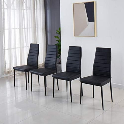 JT Modern Minimalist Dining Chair Fireproof Leather Sprayed Metal Pipe Diamond Grid Pattern Restaurant Home Conference Chair Set of 4 Or 6 (4, Jet Black)