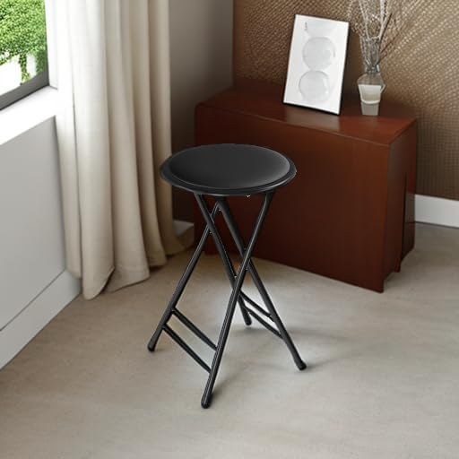 Folding Stool - Backless 24-Inch Stool with 225lb Capacity for Kitchen or Rec Room - Portable Indoor Counter Bar Stools by Lavish Home (Black)