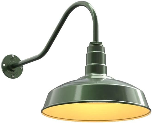 Steel Lighting Co. Gardena Barn Light | Outdoor Wall Mounted | 16" Dome | 23" Gooseneck | Farmhouse Light Made in America | Hunter Green Exterior/Brass Interior