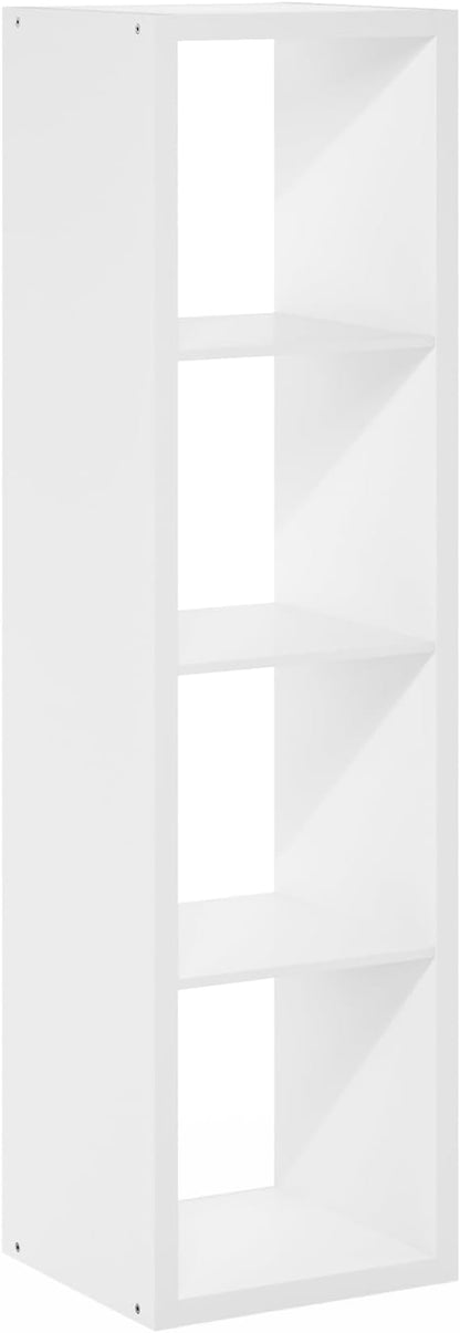 Furinno Cubicle Book Shelf, 4-Cube Vertical Thick Frame Bookshelf, Horizontally & Vertically Reversible Bookcase with Open Back, 14.6 x 15.9 x 58, for Living Room, Bedroom, Home Office, White