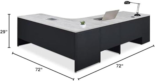 nbf signature series Carbon L Shaped Desk with 2-Drawer Pedestal Left Return Gray Wash Maple Ergonomic Computer Desk Corner Office Desk 72" Wx96 D with File Drawers