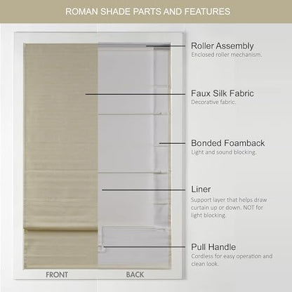 Madison Park Cordless Roman Shades Faux Silk Shade with Sheen 1-Panel Privacy, Room Darkening, Energy Efficient, Thermal Insulated Window Blind for Bedroom, Living Room Décor, 31"W x 64"H Como, Taupe