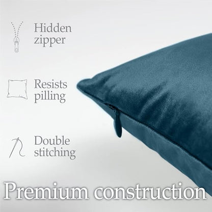 lalaLOOM Velvet Throw Pillow Covers, Set of 2, 18x18 Decorative Square Pillows Home Decor, Soft Accent Cases, Silky Machine Washable Pillowcases for Sofa, Couch, Bedroom, Living Room, Peacock
