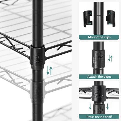 SONGMICS 6-Tier Storage Shelves, Wire Shelving Unit, Kitchen Metal Shelves, Storage Rack with Adjustable Shelves, Shelf Liners, 8 Hooks, for Garage, 11.4 x 23.2 x 63 Inches, Black ULGR066B01