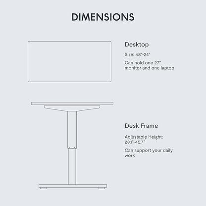 FLEXISPOT EN1 Whole-Piece Standing 48 x 24 Inches Height Adjustable Electric Desk Sit Stand Desk Home Office Desks (Black Frame + White Table Top, 2 Packages)