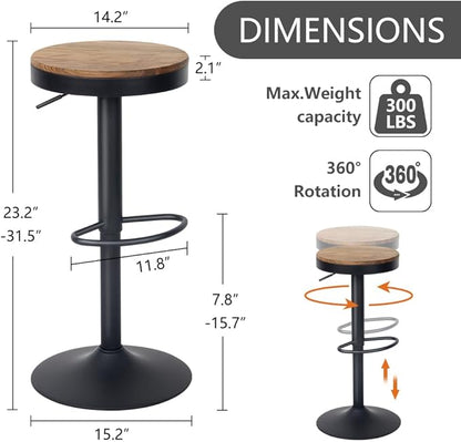 Kidol & Shellder Bar Stools Set of 4 Round Adjustable Swivel Barstools Modern Backless Bar Chairs Wooden Seat Counter Height Stools Armless for Kitchen Island, Cafe, Dining Room Black