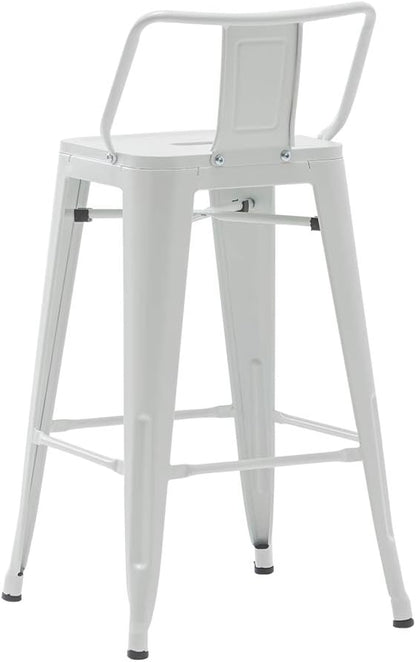 HAOBO Home Modern Industrial Metal Stool [Set of 4] for Indoor/Outdoor Dining Chair (30", Low Back White)