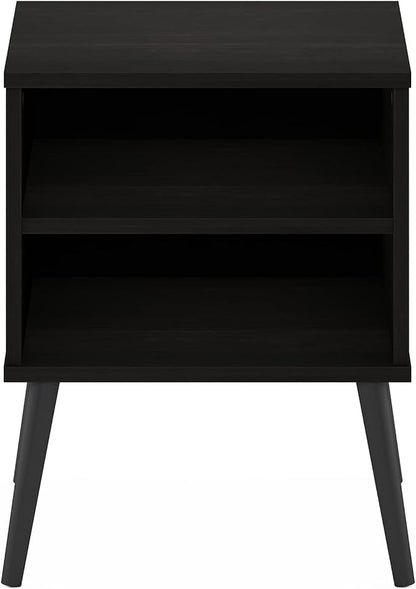 Furinno Claude Side Table, 2-Tier Square End Table with Wooden Legs, Open Shelf Night Stand, Bedside Table, for Living Room, Bedroom, Espresso