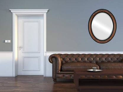 OVALCREST Oval Beveled Wall Mirror for Home Decor - Florence Style - Vintage Walnut - 28" x 22"