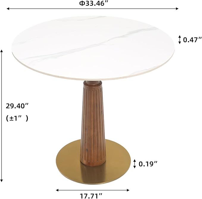 Sintered Stone Office Table and Chair Set - 33.5" Round Table for Small Offices (Light Brown Leg and White Top, 1 Table and 2 Chairs)