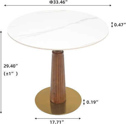 Sintered Stone Office Table and Chair Set - 33.5" Round Table for Small Offices (Light Brown Leg and White Top, 1 Table and 2 Chairs)