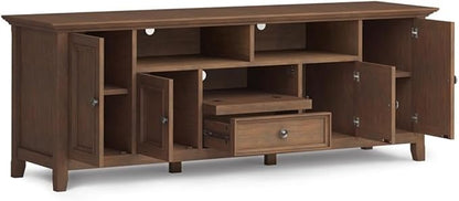 SIMPLIHOME Amherst 72-inch Wide Solid Wood TV Stand in Rustic Natural Aged Brown, Transitional-Style Media Console for Living Room with Cable Management and Adjustable Shelves, Fits 80" TVs