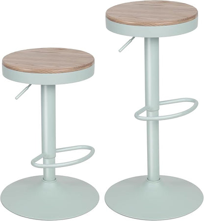 Kidol & Shellder Bar Stools Set of 2 Round Adjustable Swivel Barstools Modern Backless Bar Chairs Wooden Seat Counter Height Stools Armless for Kitchen Island, Cafe, Dining Room (Mint Green)