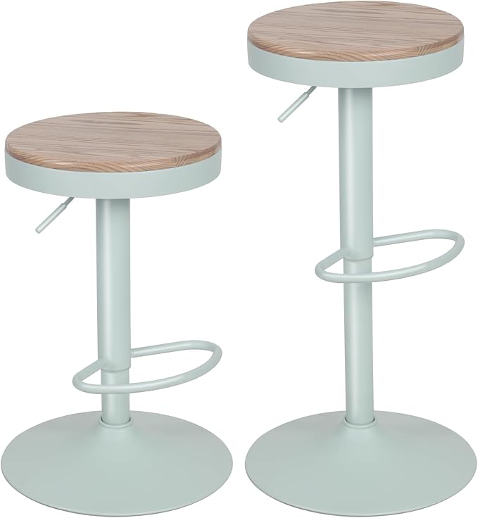 Kidol & Shellder Bar Stools Set of 4 Round Adjustable Swivel Barstools Modern Backless Bar Chairs Wooden Seat Counter Height Stools Armless for Kitchen Island, Cafe, Dining Room (Mint Green)