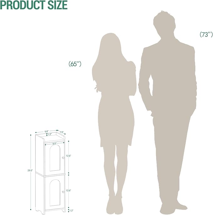 Bathroom Storage Cabinet, Corner Floor Cabinet with 2 Doors and Adjustable Shelf, Narrow Toilet Paper Cabinets, Bathroom Organizer for Small Spaces, 7.9" D x 9.8" W x 29.5" H White
