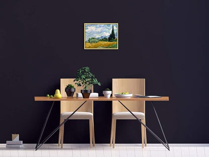 Wieco Art Framed Wall Art Canvas Prints of Wheat Field with Cypresses by Van Gogh Paintings Reproduction Abstract Artwork for Wall Decor Golden Frame
