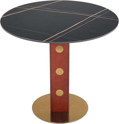 Sintered Stone Office Table - 33.5" Round Table for Small Offices (Red Leg and Black Top, 1 Table Only)