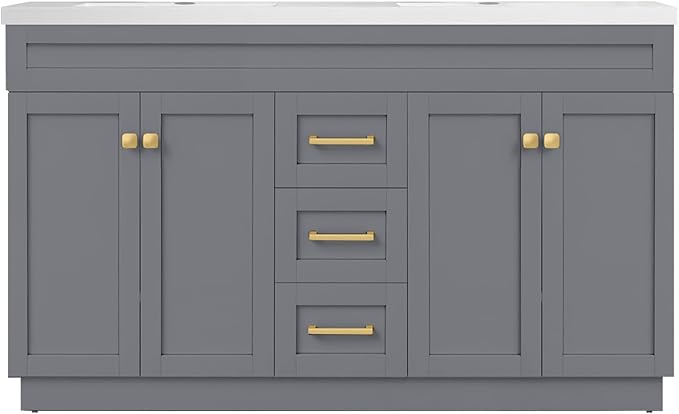 60 Inch Bathroom Vanity with Sink in Grey, Undermount Double Sinks, Solid Wood Bathroom Storage Cabinet,4 Soft Closing Doors, 3 Full Extension Drawers,Painted Surface