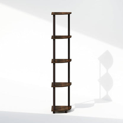Furinno Turn-N-Tube Corner Shelf, 5-Tier Corner Display Rack, Shelving Unit, for Organization and Storage, Living Room, Home Office, Garage, Bedroom, Walnut