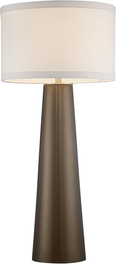 Possini Euro Design Karen Modern Table Lamp 37 1/2" Tall with Clear Round Riser Dark Gold Glass Column Off White Fabric Drum Shade for Bedroom Living Room House Bedside Nightstand Office Entryway