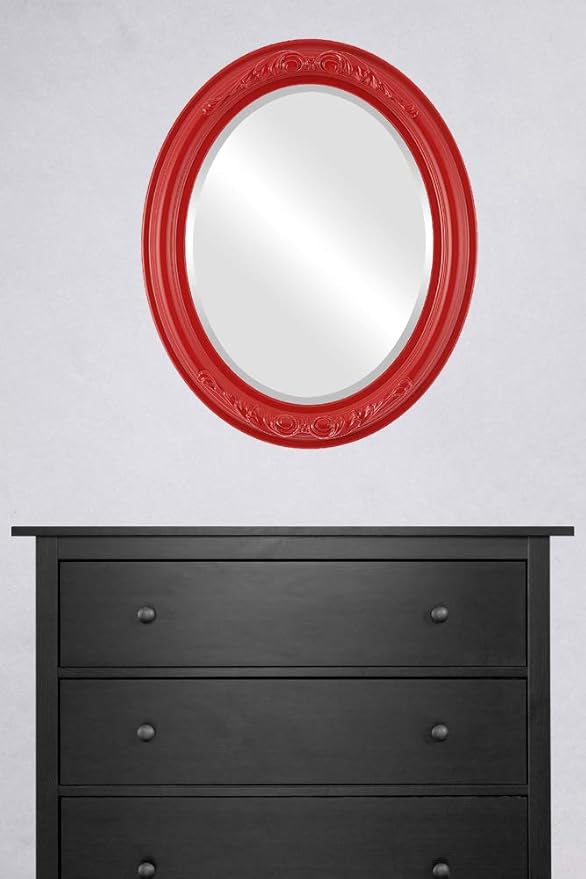 OVALCREST Oval Beveled Wall Mirror for Home Decor - Florence Style - Holiday Red - 32" x 26"