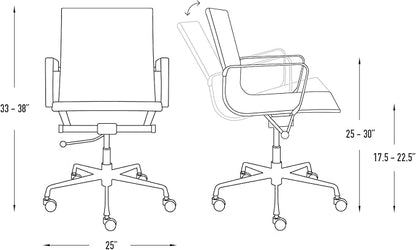 Laura Davidson Furniture SOHO II Ribbed Office Chair - Mid Back Desk Chair, Ergonomically Designed with Arm Rest & Swivel, Made of Faux Leather, Yellow, Computer Chair