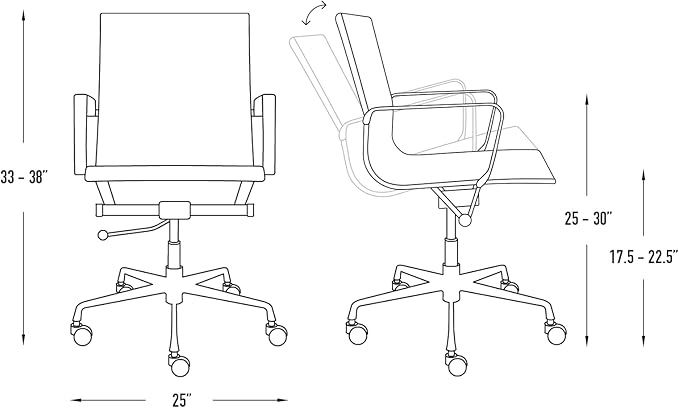Laura Davidson Furniture SOHO II Ribbed Office Chair - Mid Back Desk Chair, Ergonomically Designed with Arm Rest & Swivel, Made of Faux Leather, Orange, Computer Chair