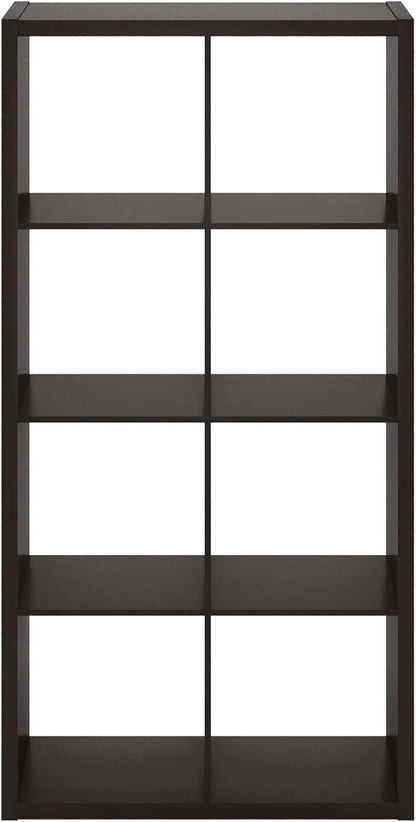 Furinno CUBICLE Book Shelf, 8-Cube Thick Frame Bookshelf, Horizontally & Vertically Reversible Bookcase with Open Back, 14.6 x 30 x 57.9, for Living Room, Bedroom, Home Office, Black Dark Oak