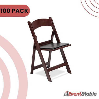 EventStable Titan PRO Resin Folding Chair - Mahogany Indoor/Outdoor Lightweight Folding Chair with Vinyl Padded for Weddings Parties Events - 100 Pack