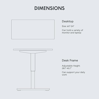 FLEXISPOT EN1 One-Piece Adjustable Stand Up Desk Workstation - Electric Standing Desk with Seamless Desktop (Silver Frame + 60 inches White Top, 2 Packages)