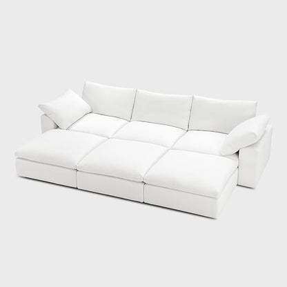 Modular Cloud Sofa, 110.2" Cloud Sectional Couches with Deep Seat, L-Shape 3-Seat Couch with Ottoman for Living Room, Modern Comfy Couch with Washable Cover, Wide Armrest (White,3 Ottomans)