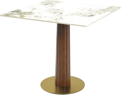 Sintered Stone Square Office Table and Chair Set - Meeting Table for Small Offices (Dark Brown Leg and Pandora Top, 1 Table and 4 Chairs)