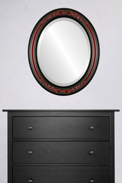 OVALCREST Oval Beveled Wall Mirror for Home Decor - Florence Style - Vintage Cherry - 34" x 24"