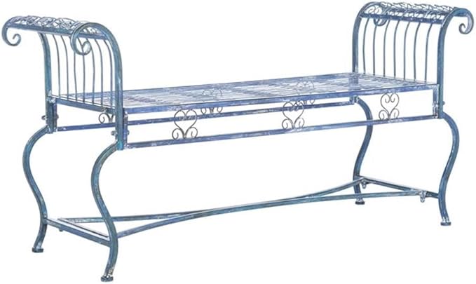 SAFAVIEH Outdoor Collection Brielle Victorian Antique Blue Bench