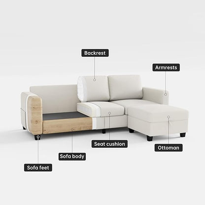Sectional Sofa Couches for Living Room - 78''Convertible Modular Three-Seater L-Shaped Pet-Friendly Couch,Washable Sofa Cover-Bench Storage, Suitable for Small Living Room, Apartment,Office-Beige
