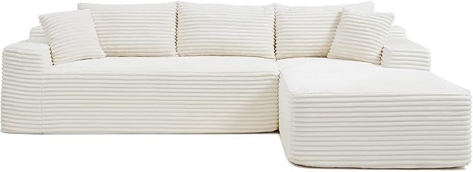 108 Inch Cloud Sectional Couch,Modern Modular Sectional Sofa with Deep Seat,Corduroy Boneless Couches with L-Shape Chaise for Living Room,No Assembly Required (Beige, Right Facing Chaise)