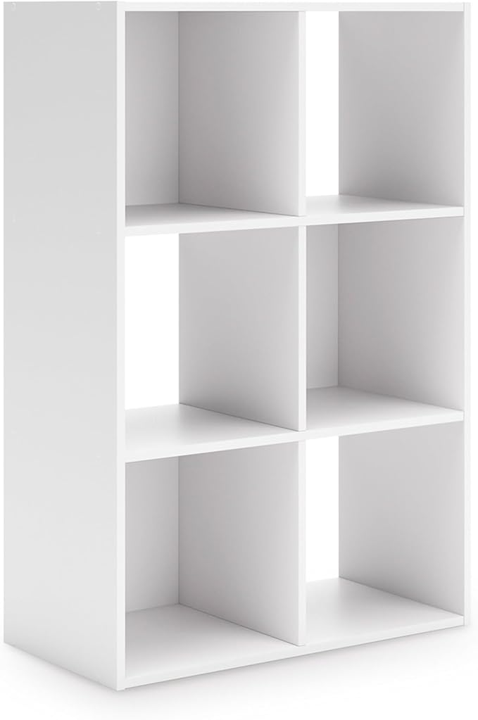 Signature Design by Ashley Onita Modern 3-Tier Floor Standing 6 Cube Organizer for Living Room, Wood, Works with 10.5 W x 10.5 D x 11 H Storage Bin (Sold Separately), White