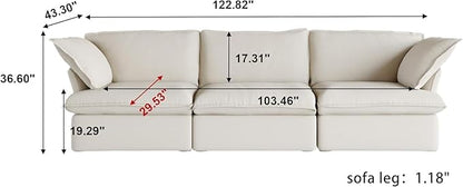JACH 122.82" Cloud Couch Sectional for Living Room, Modular 3 Seats Sofas, Convertible Sectional Couches, Cushion Covers Removable, Two Corners and One Middle Sofa for Living Room (Beige)