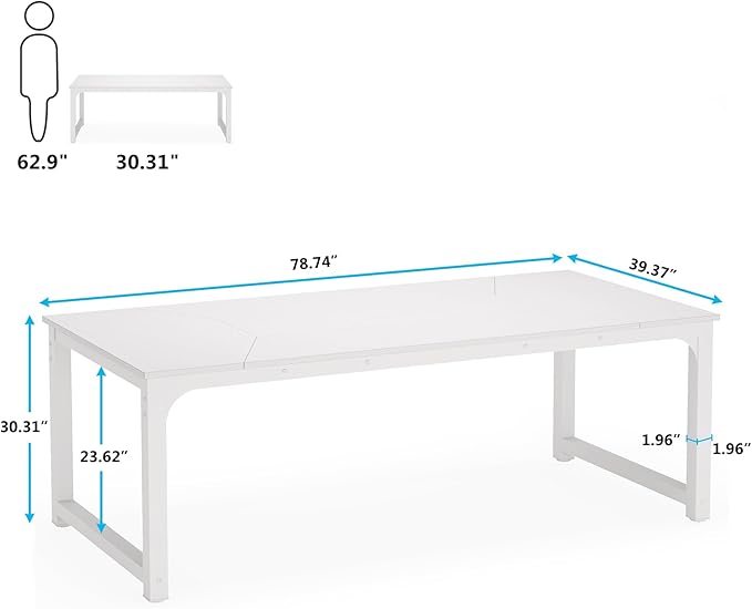 Tribesigns Modern Computer Desk, 78.7 x 39.4 inch X Large Executive Office Desk Computer Table Study Writing Desk Workstation for Home Office,White
