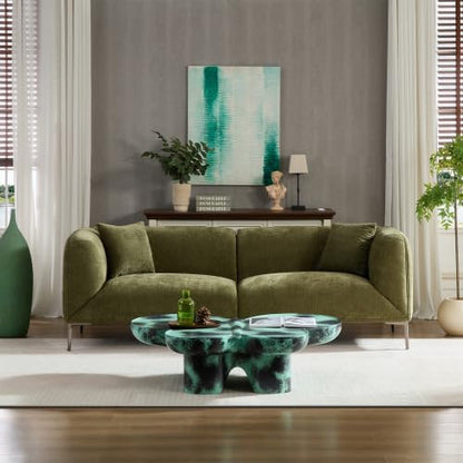 83" Mid-Century Modern Couch, Breathable Fabric Couch with Upholstered Cushions/Pillows, 3-Seat Sofas & Couches, for Living Room/Bedroom/Lobby/officee (Green)