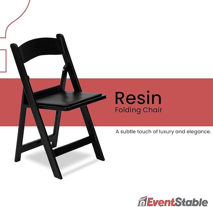 EventStable Titan PRO Resin Folding Chair - Black Indoor/Outdoor Lightweight Foldable Chair - Vinyl Padded Folding Chair for Weddings Parties Events - 4 Pack
