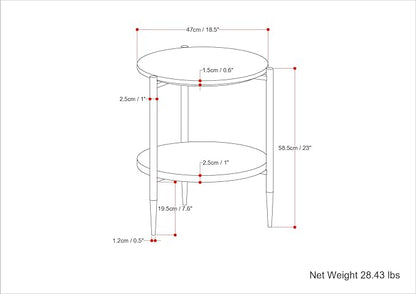 SIMPLIHOME Wagner SOLID ACACIA WOOD 18 inch Wide Round Mid Century Marble & Wood Side Table in White/Natural for the Living Room and Bedroom