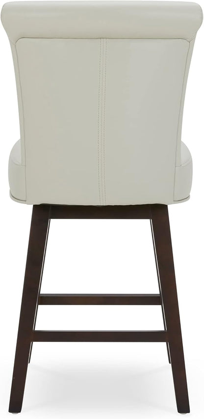 CHITA 26 Inch Counter Height Swivel Bar Stool, FSC Certified Modern Upholstered Faux Leather Swivel Barstool Chair with Back, Creamy Grey