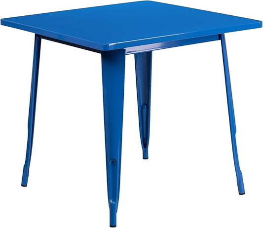 Flash Furniture Felix Commercial Grade 31.5" Square Blue Metal Indoor-Outdoor Table
