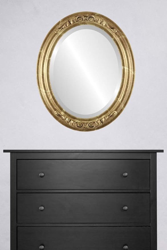 OVALCREST Oval Beveled Wall Mirror for Home Decor - Florence Style - Champagne Gold - 44" x 34"