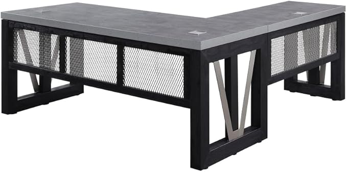 NBF District Reversible L-Shaped Executive Office Desk with Height Adjustable - Durable Laminate Computer Desk with Modesty Panel - Modern Desk with 3 Grommet Holes - Office Work Desk (Black, Gray)