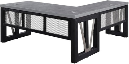 NBF Reversible L-Shaped Executive Office Desk - Height Adjustable Electric Standing Computer Desk with Steel Frame - Modern Desk with Grommet Holes - 78" D x 49.5" H Work Desk for Home (Black, Tan)