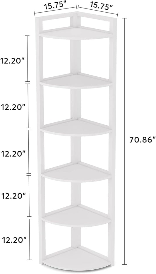 Tribesigns 6 Tier Corner Shelf, 70.9 Inch Tall Corner Bookshelf Small Bookcase Modern Corner Shelving Unit Storage Rack for Living Room, Home Office, Kitchen, Small Space (White)